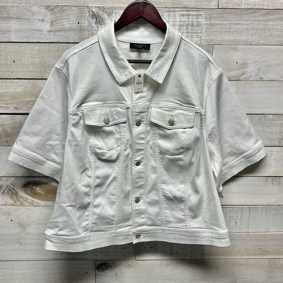 Talbots Denim Jean Jacket Womens 3X White Short Sleeve Button Down New NWT - Picture 4 of 13